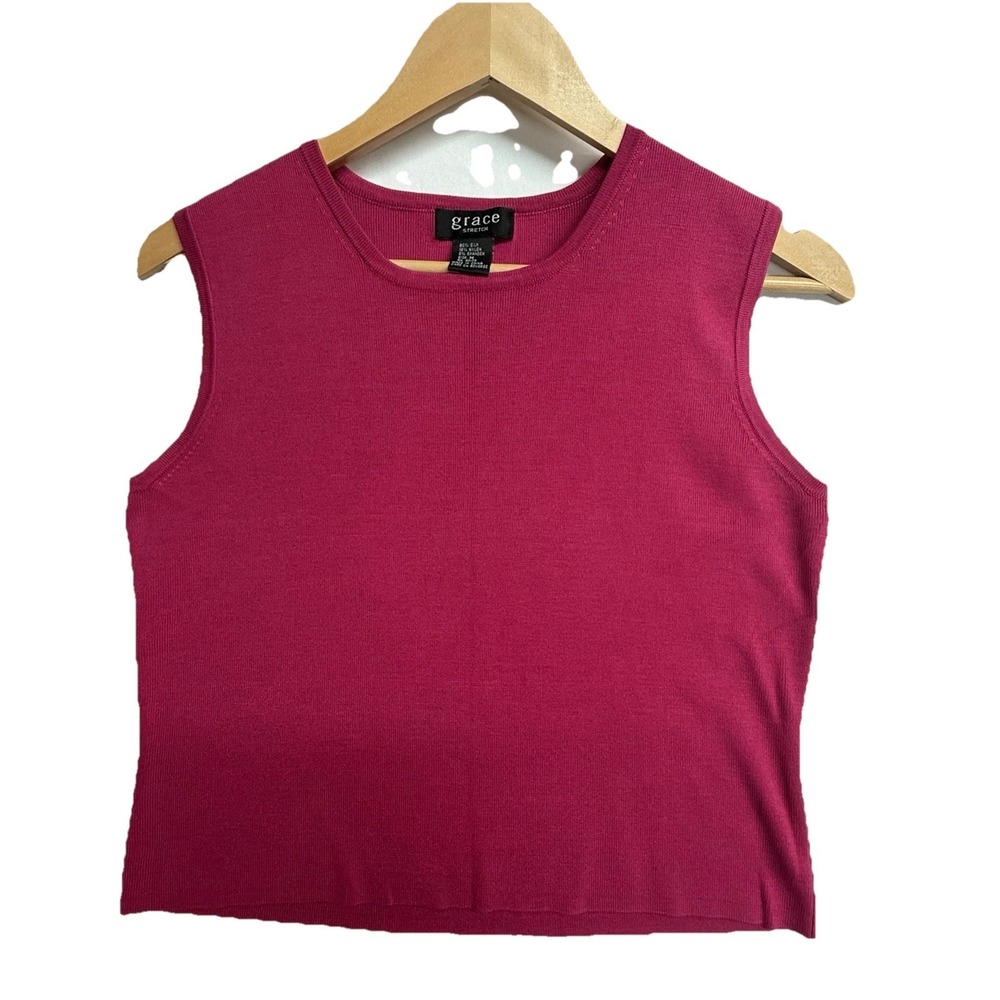 Grace Stretch Silk Blend Sleeveless Knit Tank Top Womens M Pink Crew Neck Shell